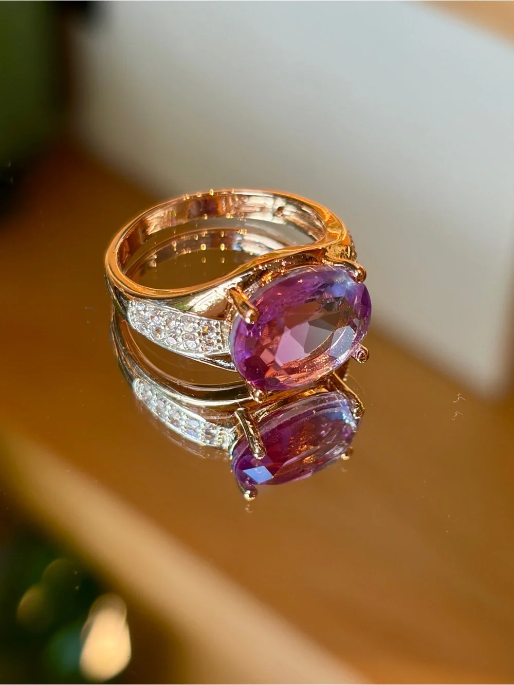 New Rose Gold Plated Pink Tourmaline-Inspired Gradient Jewelry Set ring in 7